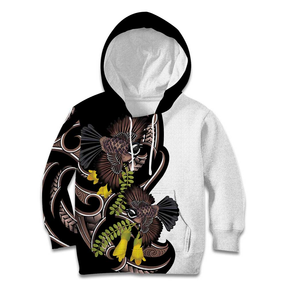 New Zealand Valentines Day Kid Hoodie Piwakawaka Lovers Maori Koru Tattoo LT14 Hoodie Black - Polynesian Pride