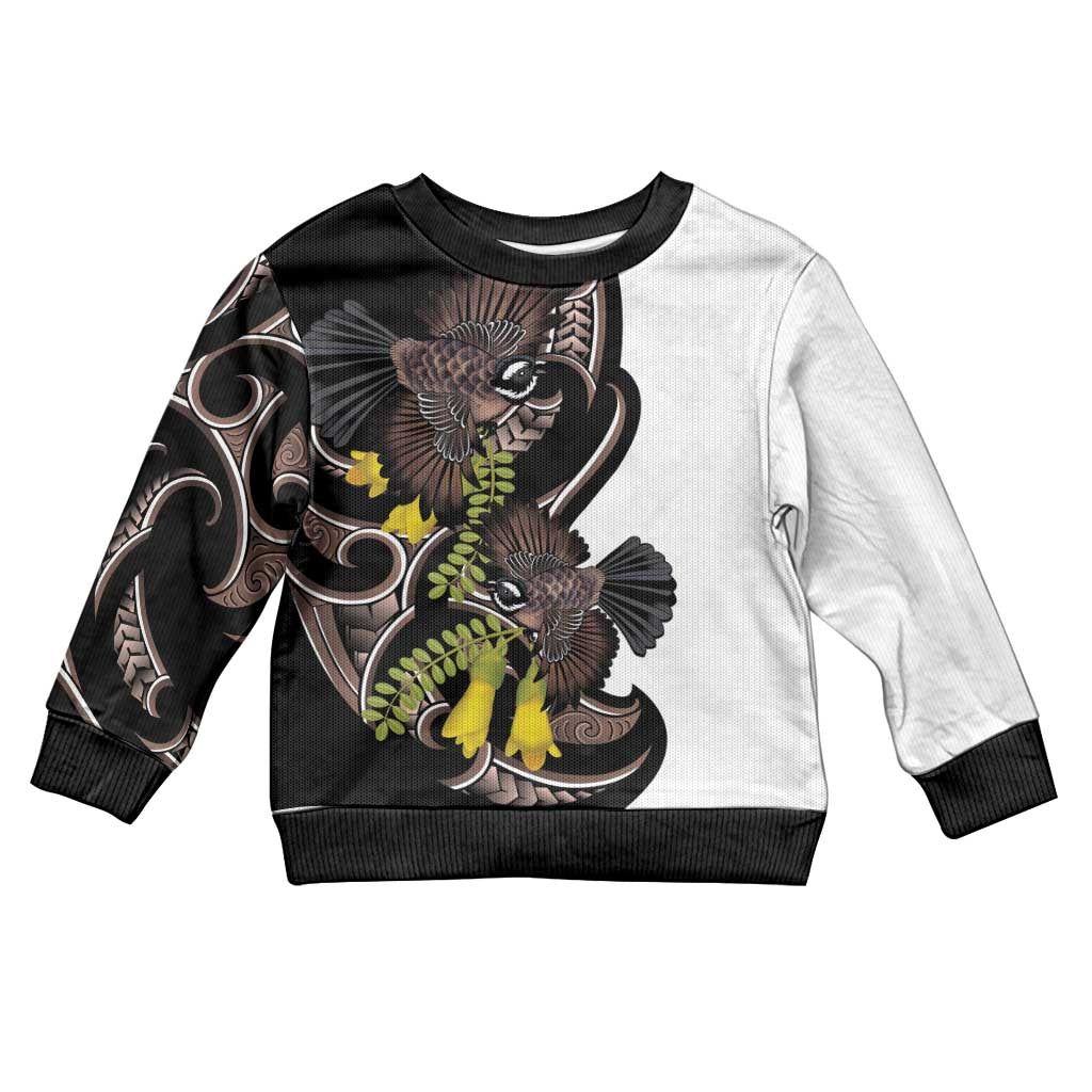 New Zealand Valentines Day Kid Ugly Christmas Sweater Piwakawaka Lovers Maori Koru Tattoo LT14 Kid Black - Polynesian Pride