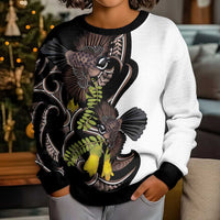 New Zealand Valentines Day Kid Ugly Christmas Sweater Piwakawaka Lovers Maori Koru Tattoo LT14 - Polynesian Pride
