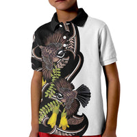 New Zealand Valentines Day Kid Polo Shirt Piwakawaka Lovers Maori Koru Tattoo LT14 Kid Black - Polynesian Pride