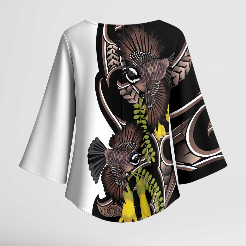 New Zealand Valentines Day Kimono Sleeve Blouse Piwakawaka Lovers Maori Koru Tattoo LT14 - Polynesian Pride