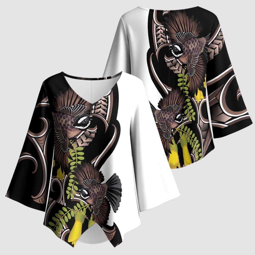 New Zealand Valentines Day Kimono Sleeve Blouse Piwakawaka Lovers Maori Koru Tattoo LT14 - Polynesian Pride