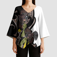 New Zealand Valentines Day Kimono Sleeve Blouse Piwakawaka Lovers Maori Koru Tattoo LT14 - Polynesian Pride
