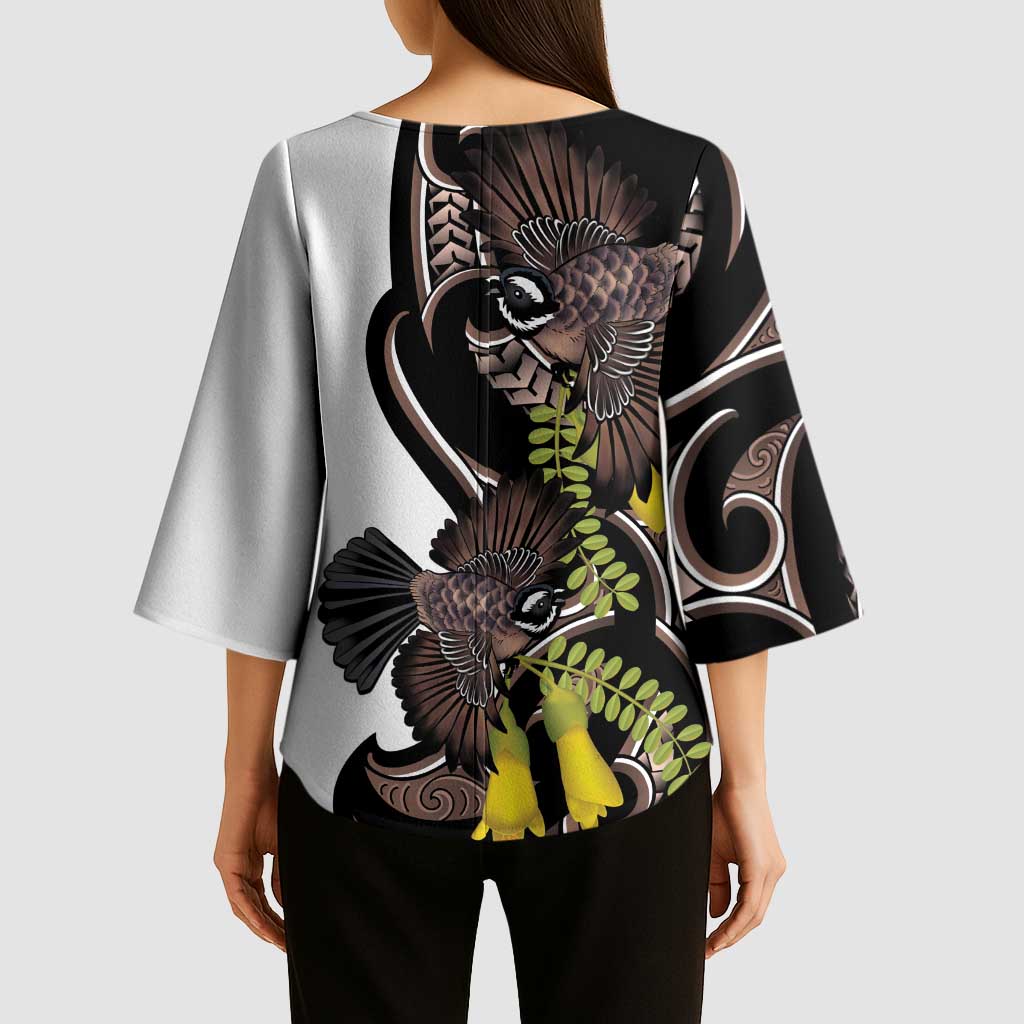 New Zealand Valentines Day Kimono Sleeve Blouse Piwakawaka Lovers Maori Koru Tattoo LT14 - Polynesian Pride