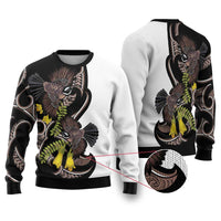 New Zealand Valentines Day Ugly Christmas Sweater Piwakawaka Lovers Maori Koru Tattoo LT14 Black - Polynesian Pride