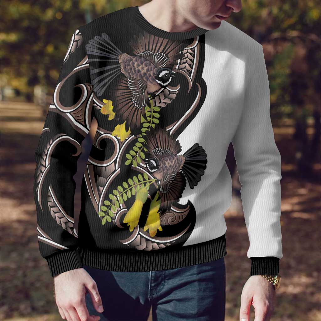 New Zealand Valentines Day Ugly Christmas Sweater Piwakawaka Lovers Maori Koru Tattoo LT14 - Polynesian Pride