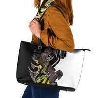 New Zealand Valentines Day Leather Tote Bag Piwakawaka Lovers Maori Koru Tattoo LT14 Black - Polynesian Pride