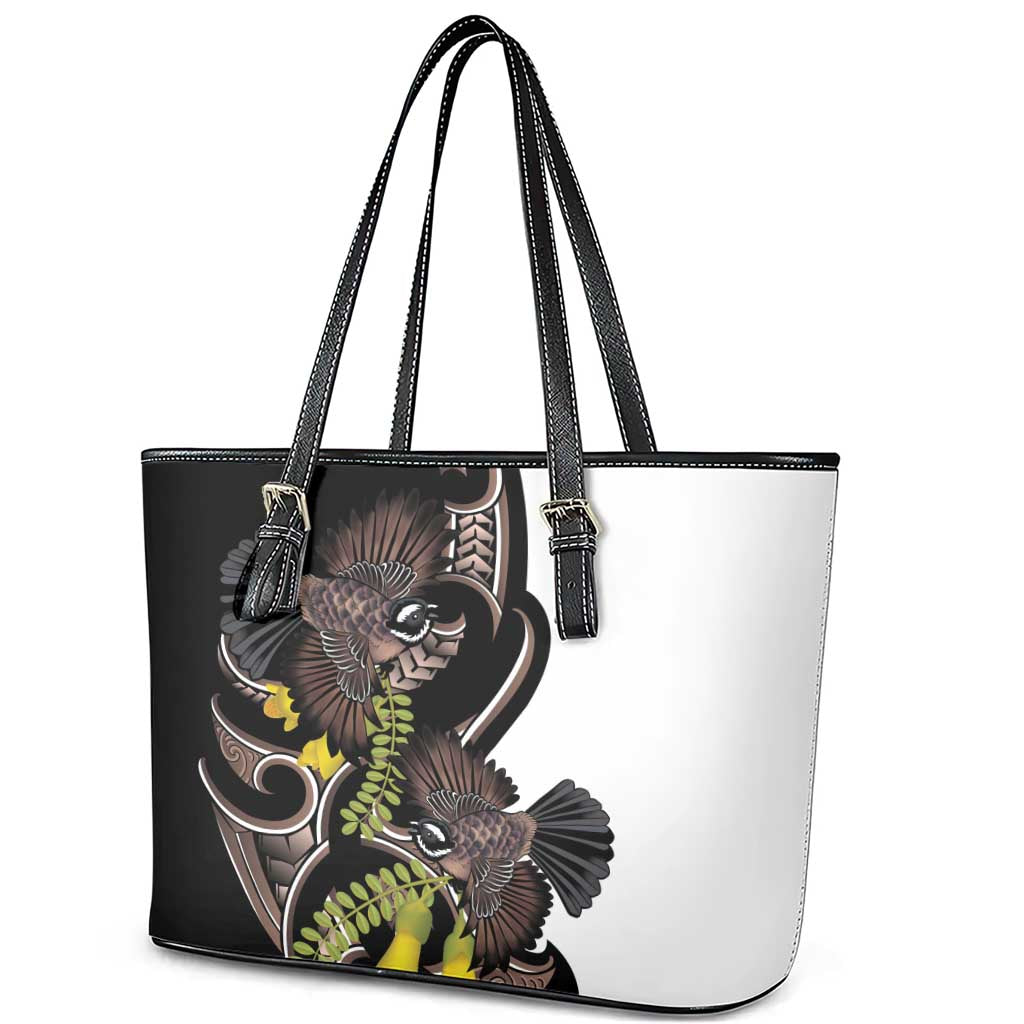 New Zealand Valentines Day Leather Tote Bag Piwakawaka Lovers Maori Koru Tattoo LT14 - Polynesian Pride