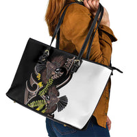 New Zealand Valentines Day Leather Tote Bag Piwakawaka Lovers Maori Koru Tattoo LT14 - Polynesian Pride