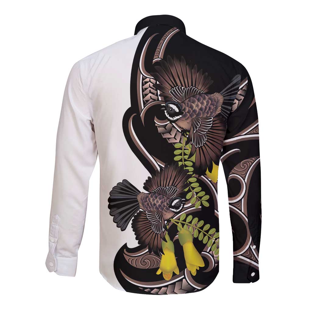 New Zealand Valentines Day Long Sleeve Button Shirt Piwakawaka Lovers Maori Koru Tattoo LT14 - Polynesian Pride