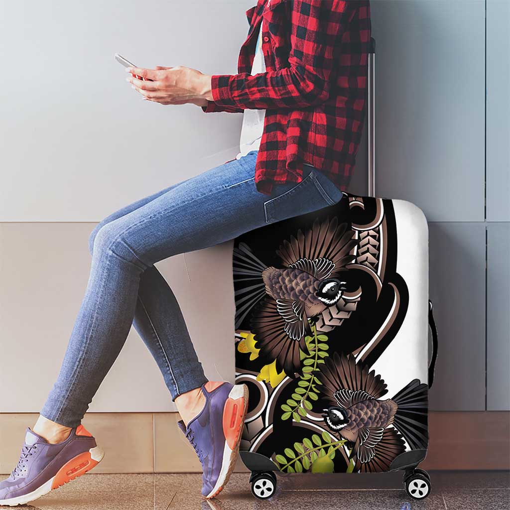 New Zealand Valentines Day Luggage Cover Piwakawaka Lovers Maori Koru Tattoo - Polynesian Pride
