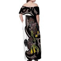 New Zealand Valentines Day Off Shoulder Maxi Dress Piwakawaka Lovers Maori Koru Tattoo LT14 - Polynesian Pride