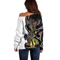 New Zealand Valentines Day Off Shoulder Sweater Piwakawaka Lovers Maori Koru Tattoo LT14 - Polynesian Pride