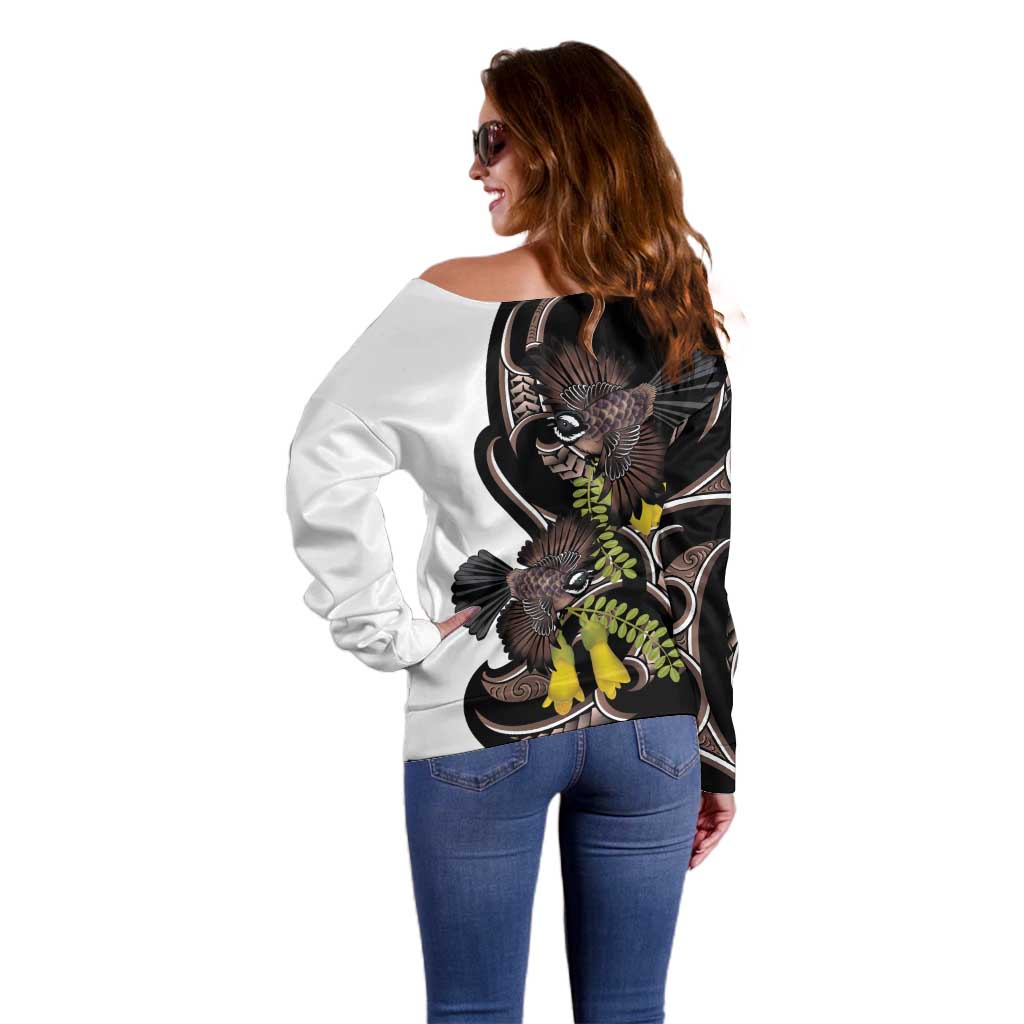 New Zealand Valentines Day Off Shoulder Sweater Piwakawaka Lovers Maori Koru Tattoo LT14 - Polynesian Pride