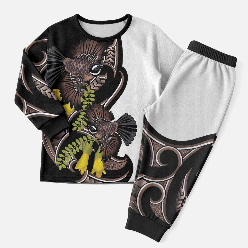 New Zealand Valentines Day Christmas Pajama Set Piwakawaka Lovers Maori Koru Tattoo LT14 Men Black - Polynesian Pride