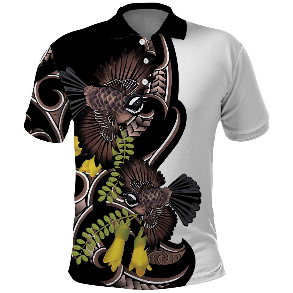 New Zealand Valentines Day Polo Shirt Piwakawaka Lovers Maori Koru Tattoo LT14 Black - Polynesian Pride