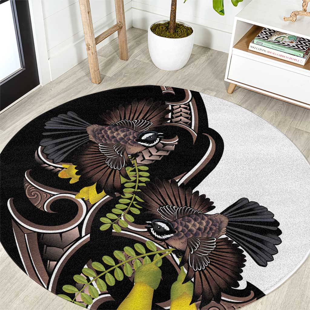 New Zealand Valentines Day Round Carpet Piwakawaka Lovers Maori Koru Tattoo LT14 Black - Polynesian Pride