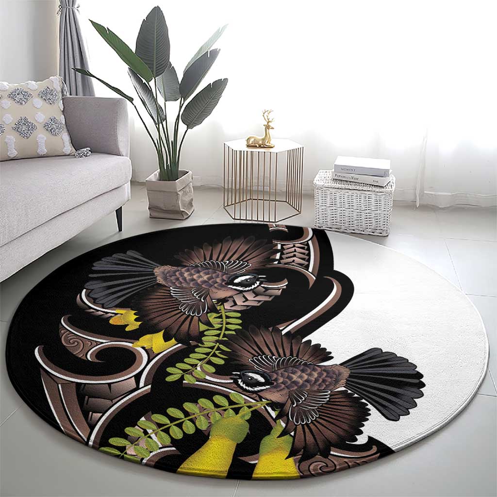 New Zealand Valentines Day Round Carpet Piwakawaka Lovers Maori Koru Tattoo LT14 - Polynesian Pride