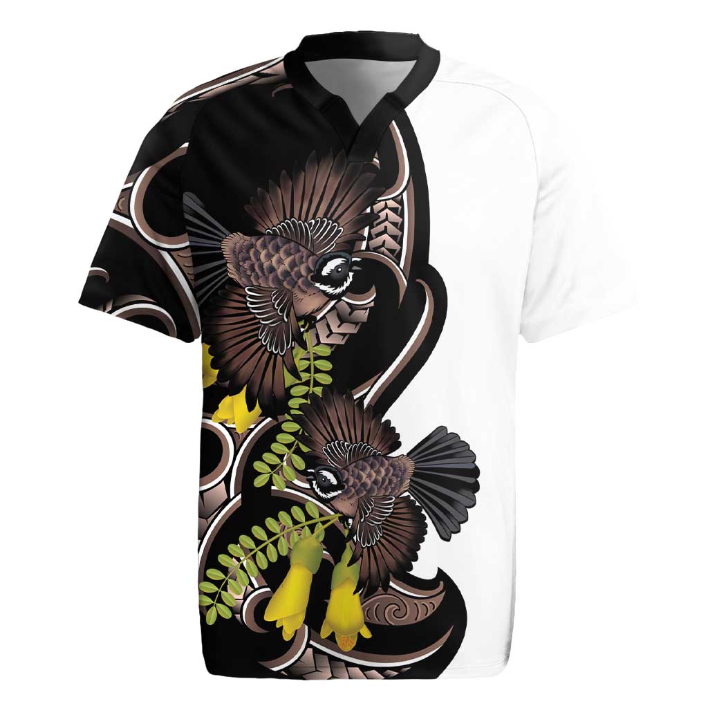 New Zealand Valentines Day Rugby Jersey Piwakawaka Lovers Maori Koru Tattoo LT14 Black - Polynesian Pride