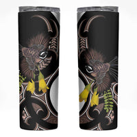 New Zealand Valentines Day Skinny Tumbler Piwakawaka Lovers Maori Koru Tattoo LT14 Black - Polynesian Pride