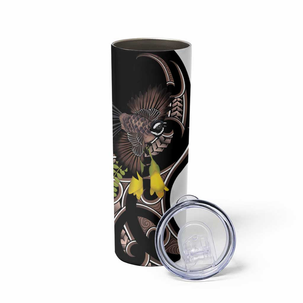 New Zealand Valentines Day Skinny Tumbler Piwakawaka Lovers Maori Koru Tattoo LT14 - Polynesian Pride