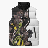 New Zealand Valentines Day Sleeveless Puffer Jacket Piwakawaka Lovers Maori Koru Tattoo LT14 Unisex Black - Polynesian Pride