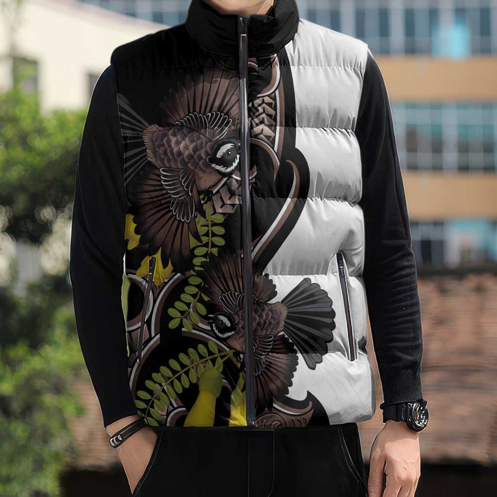 New Zealand Valentines Day Sleeveless Puffer Jacket Piwakawaka Lovers Maori Koru Tattoo LT14 - Polynesian Pride