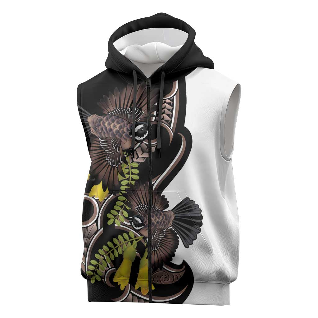 New Zealand Valentines Day Sleeveless Zip Hoodie Piwakawaka Lovers Maori Koru Tattoo LT14 Black - Polynesian Pride