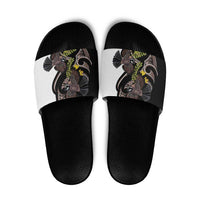 New Zealand Valentines Day Slide Sandals Piwakawaka Lovers Maori Koru Tattoo LT14 Black - Polynesian Pride