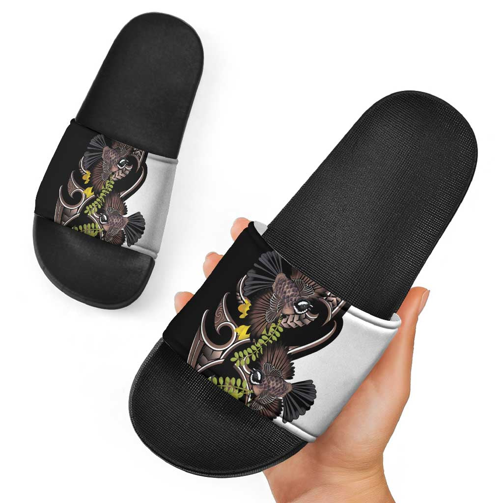 New Zealand Valentines Day Slide Sandals Piwakawaka Lovers Maori Koru Tattoo LT14 - Polynesian Pride