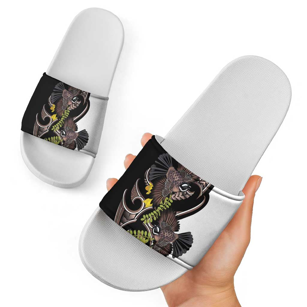 New Zealand Valentines Day Slide Sandals Piwakawaka Lovers Maori Koru Tattoo LT14 - Polynesian Pride