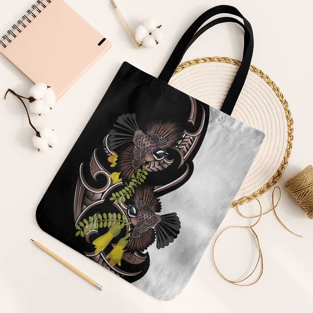 New Zealand Valentines Day Tote Bag Piwakawaka Lovers Maori Koru Tattoo - Polynesian Pride