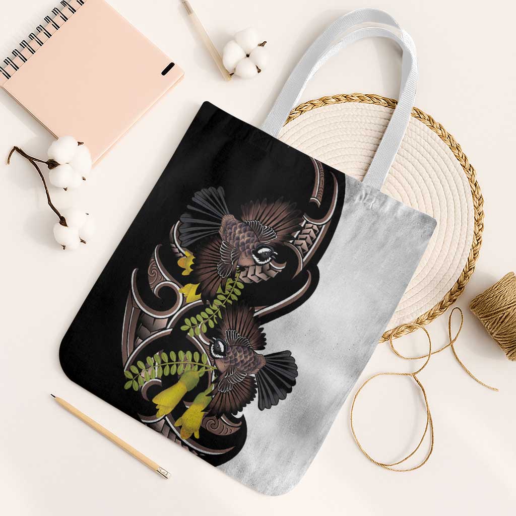 New Zealand Valentines Day Tote Bag Piwakawaka Lovers Maori Koru Tattoo LT14 White Strap One Size Black - Polynesian Pride