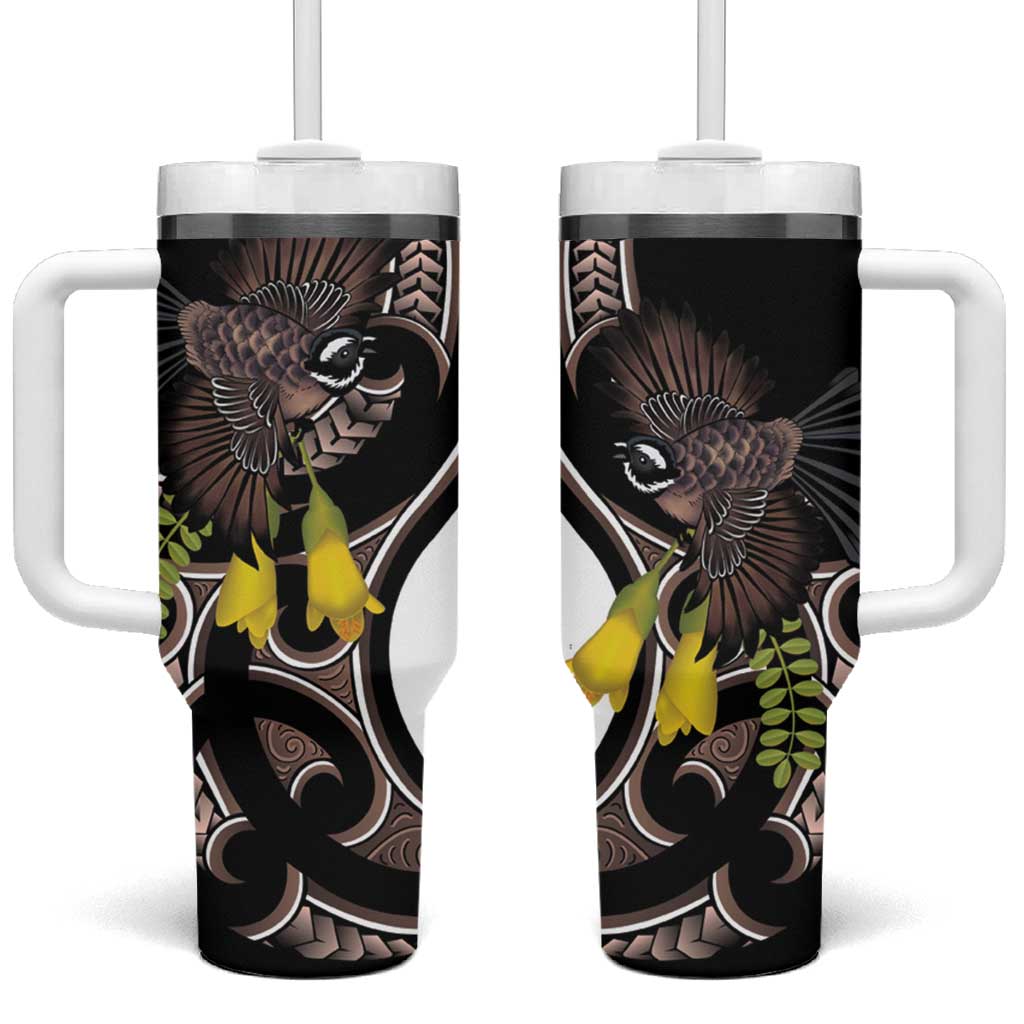 New Zealand Valentines Day Tumbler With Handle Piwakawaka Lovers Maori Koru Tattoo LT14 One Size: 40 oz Black - Polynesian Pride