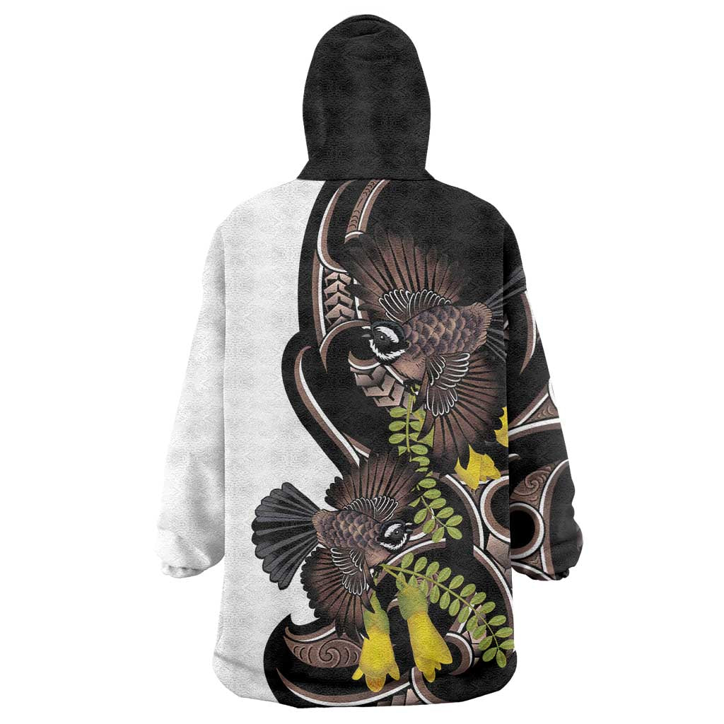 New Zealand Valentines Day Wearable Blanket Hoodie Piwakawaka Lovers Maori Koru Tattoo LT14 - Polynesian Pride