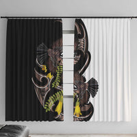 New Zealand Valentines Day Window Curtain Piwakawaka Lovers Maori Koru Tattoo LT14 With Hooks Black - Polynesian Pride