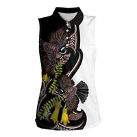 New Zealand Valentines Day Women Sleeveless Polo Shirt Piwakawaka Lovers Maori Koru Tattoo LT14 Female Black - Polynesian Pride