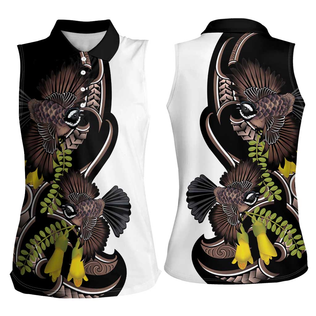 New Zealand Valentines Day Women Sleeveless Polo Shirt Piwakawaka Lovers Maori Koru Tattoo LT14 - Polynesian Pride