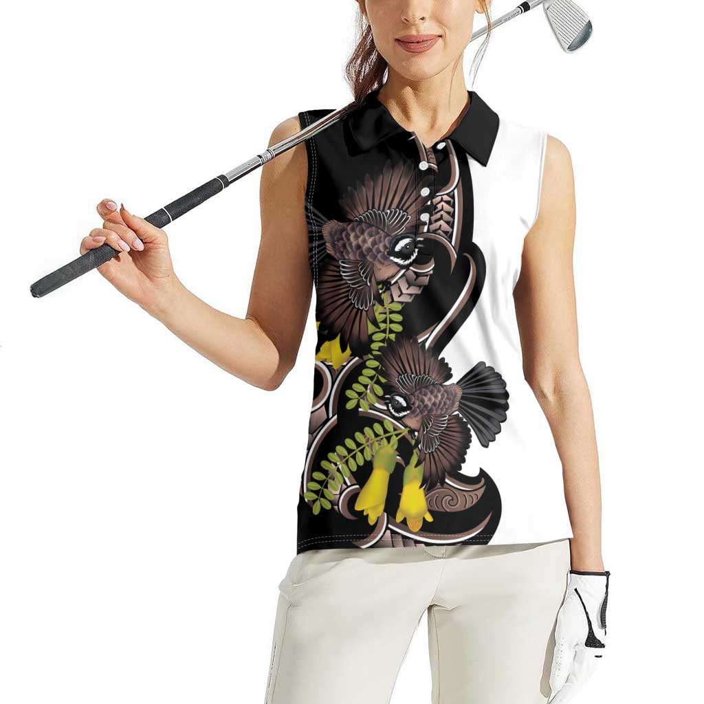 New Zealand Valentines Day Women Sleeveless Polo Shirt Piwakawaka Lovers Maori Koru Tattoo LT14 - Polynesian Pride