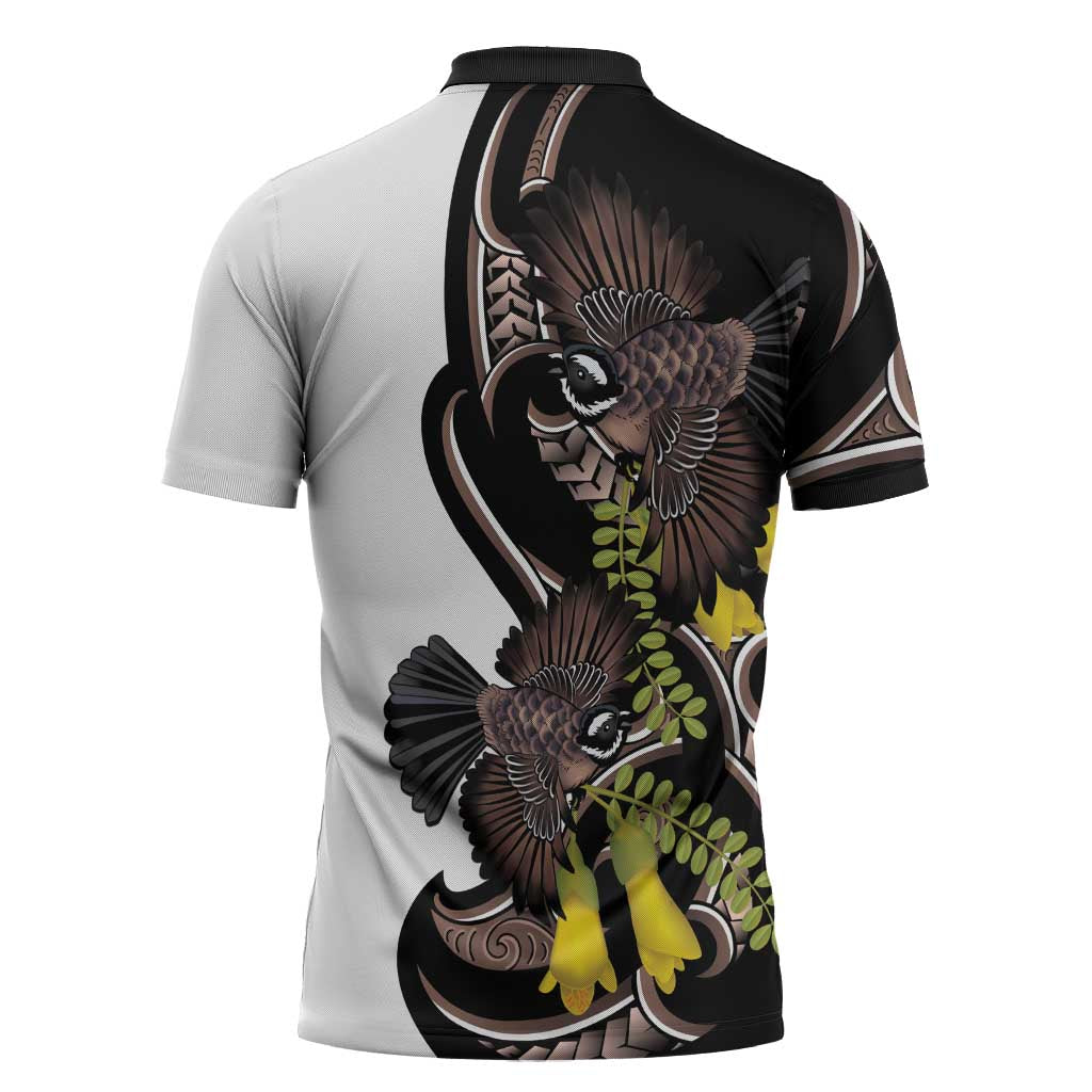 New Zealand Valentines Day Zipper Polo Shirt Piwakawaka Lovers Maori Koru Tattoo LT14 - Polynesian Pride