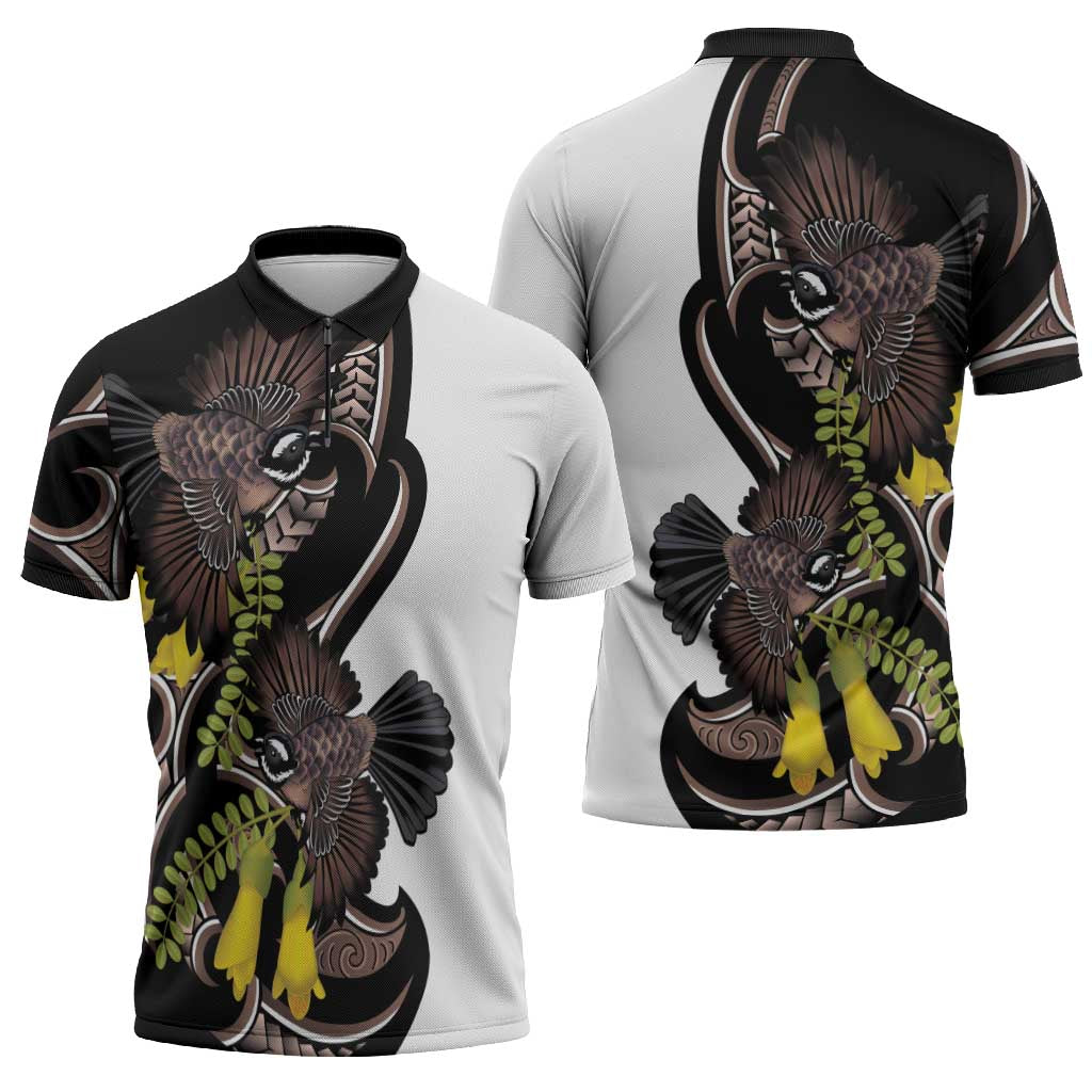New Zealand Valentines Day Zipper Polo Shirt Piwakawaka Lovers Maori Koru Tattoo LT14 - Polynesian Pride