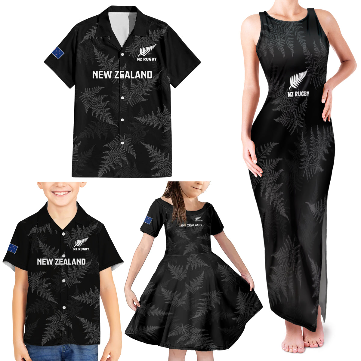 Custom New Zealand Silver Fern Rugby Family Matching Tank Maxi Dress and Hawaiian Shirt - 2023 Go Aotearoa Champions World Cup LT14 - Polynesian Pride
