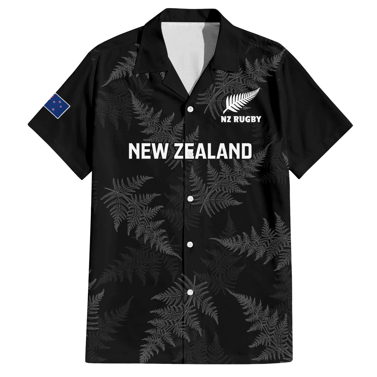 Custom New Zealand Silver Fern Rugby Family Matching Tank Maxi Dress and Hawaiian Shirt - 2023 Go Aotearoa Champions World Cup LT14 Dad's Shirt - Short Sleeve Black - Polynesian Pride