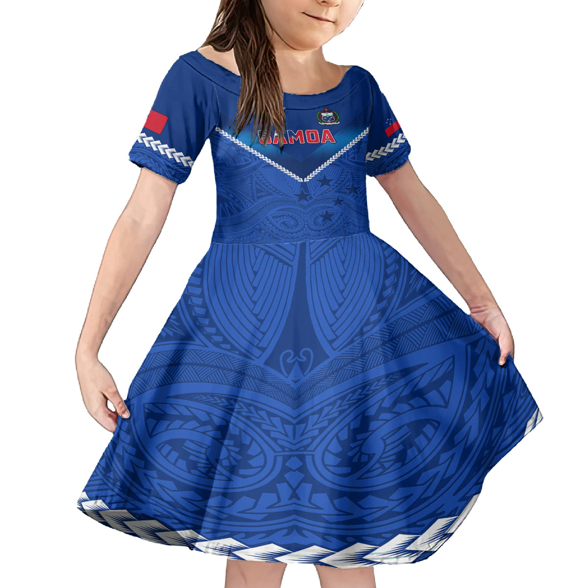 Samoa Rugby Kid Short Sleeve Dress 2023 Go Manu Samoa LT14 KID Blue - Polynesian Pride