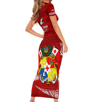 Tonga Rugby Short Sleeve Bodycon Dress 2023 Ikale Tahi Tongan Ngatu Pattern LT14 - Polynesian Pride