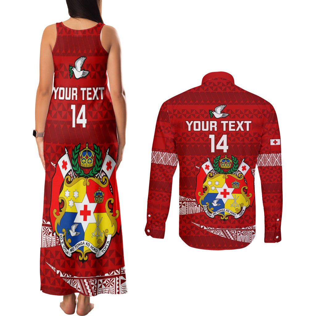 Custom Tonga Rugby Couples Matching Tank Maxi Dress and Long Sleeve Button Shirts 2023 Ikale Tahi Tongan Ngatu Pattern LT14 - Polynesian Pride