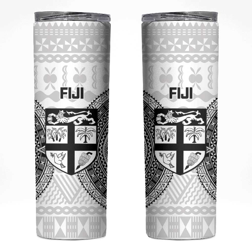 Fiji Rugby Skinny Tumbler Go Champions World Cup Fijian Tapa Pattern LT14 White - Polynesian Pride