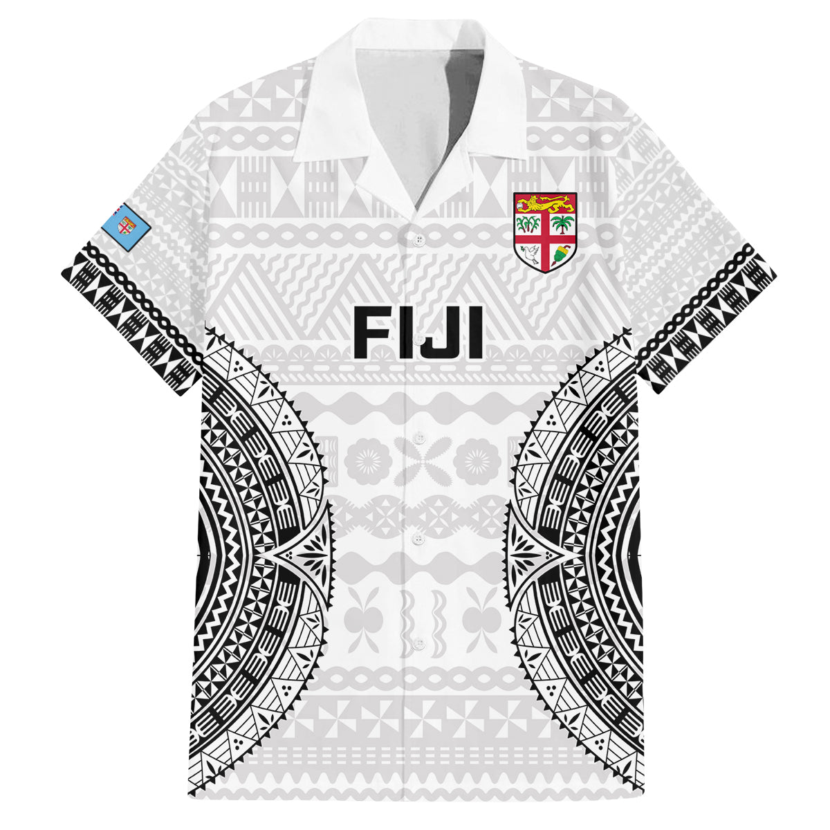 Custom Fiji Rugby Family Matching Off Shoulder Maxi Dress and Hawaiian Shirt 2023 Go Champions World Cup Fijian Tapa Pattern LT14 Dad's Shirt - Short Sleeve White - Polynesian Pride