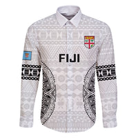 Custom Fiji Rugby Family Matching Summer Maxi Dress and Hawaiian Shirt 2023 Go Champions World Cup Fijian Tapa Pattern LT14 Dad's Shirt - Long Sleeve White - Polynesian Pride