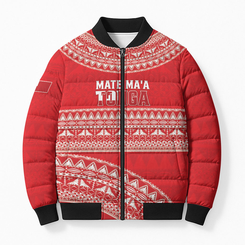 Mate Ma'a Tonga 2026 Rugby Custom Bomber Puffer Jacket Go Champions Tongan Ngatu Pattern LT14 Unisex Red - Polynesian Pride